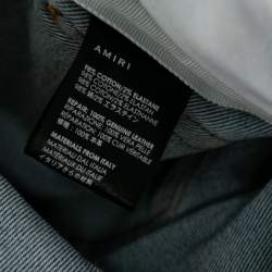 Pre Owned Amiri Blue Distressed Denim Ribbed Leather Inset Slim Fit Jeans XS