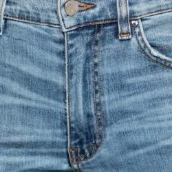 Pre Owned Amiri Blue Distressed Denim Ribbed Leather Inset Slim Fit Jeans XS