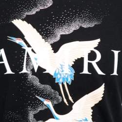 Pre Owned Amiri Black Crane Birds And Logo Print Cotton Crew Neck T-Shirt S