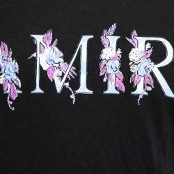 Amiri Black Floral Logo Printed Cotton Crew Neck T-Shirt XS