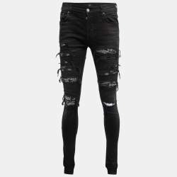 Amiri Black Distressed Denim Bandana Patched Jeans S Waist 31"