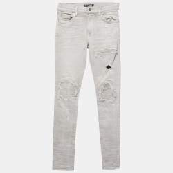 Amiri Light Grey Distressed Denim Patched Skinny Jeans XS Waist 29"