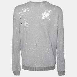 Pre Owned Amiri Grey Logo Printed Shotgun Distressed Cotton & Modal Knit Sweatshirt XXL