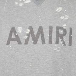 Pre Owned Amiri Grey Logo Printed Shotgun Distressed Cotton & Modal Knit Sweatshirt XXL