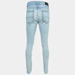 Pre Owned Amiri Blue Paint Splattered Denim Ribbed Jeans L Waist 34''