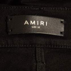 Amiri Black Denim Suede Patch Distressed Slim Fit Jeans M/Waist 32"