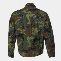 Amiri Green Camou Print Cotton Leather Patch Button Front Jacket M