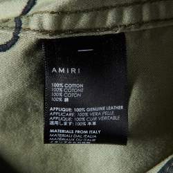 Amiri Green Camou Print Cotton Leather Patch Button Front Jacket M
