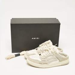 Amiri Grey/White Leather and Suede Skel Sneakers Mules Size 42