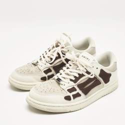Amiri Beige/Brown Leather and Suede Skel Low Top Sneakers Size 40