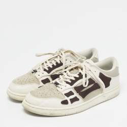 Pre Owned Amiri White/Brown Leather and Suede Skel Low Top Sneakers Size 45