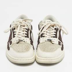 Pre Owned Amiri White/Brown Leather and Suede Skel Low Top Sneakers Size 45