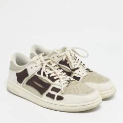 Pre Owned Amiri White/Brown Leather and Suede Skel Low Top Sneakers Size 45