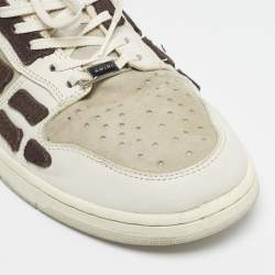 Pre Owned Amiri White/Brown Leather and Suede Skel Low Top Sneakers Size 45