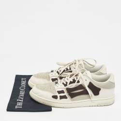 Pre Owned Amiri White/Brown Leather and Suede Skel Low Top Sneakers Size 45