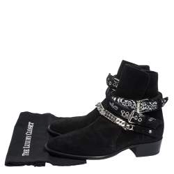 Pre Owned Amiri Black Suede Bandana Buckle Ankle Boots Size 42