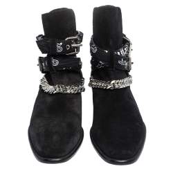 Pre Owned Amiri Black Suede Bandana Buckle Ankle Boots Size 42