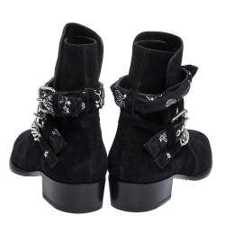 Pre Owned Amiri Black Suede Bandana Buckle Ankle Boots Size 42