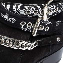 Pre Owned Amiri Black Suede Bandana Buckle Ankle Boots Size 42