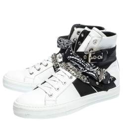 Amiri White/Black Leather Bandana Sunset Lace High Top Sneakers Size 42