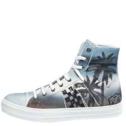 Amiri Multicolor Palm Tree Canvas Sunset High Top Sneakers Size 42
