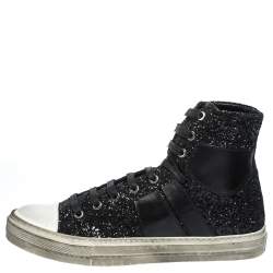 Pre Owned Amiri Black Glitter and Leather Vintage Sunset High Top Sneakers Size 42