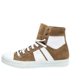 Amiri Tan/White Suede and Leather Sunset High Top Sneakers Size 42