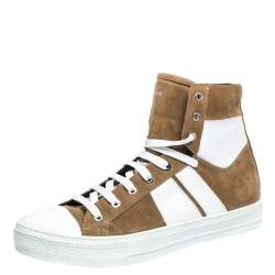 Amiri Tan/White Suede and Leather Sunset High Top Sneakers Size 42