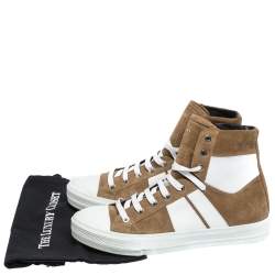 Amiri Tan/White Suede and Leather Sunset High Top Sneakers Size 42