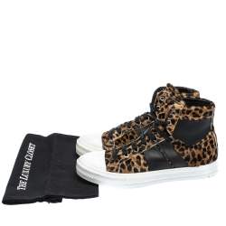 Pre Owned Amiri Brown/Black Leopard Print Calfhair and Leather Sunset High Top Sneakers Size 40