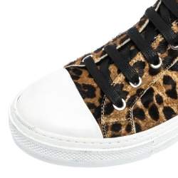 Pre Owned Amiri Brown/Black Leopard Print Calfhair and Leather Sunset High Top Sneakers Size 40