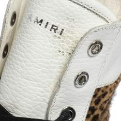 Amiri White/Brown Leather and Leopard Print Calfhair Sunset High Top Sneakers Size 42
