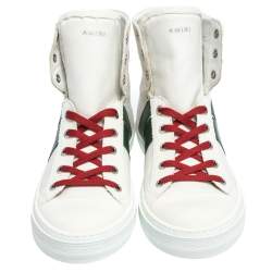 Amiri White/Green Canvas and Leather Sunset High Top Sneakers Size 42