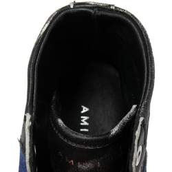 Amiri Black/Blue Leather And Glitter Sunset Lace High Top Sneakers Size 42