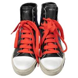 Amiri Black/Blue Leather And Glitter Sunset Lace High Top Sneakers Size 42