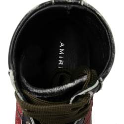 Amiri Black/Red Glitter And Leather Sunset Lace High Top Sneakers Size 42