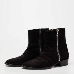 Amiri Black Pleated Suede Ankle Boots Size 42