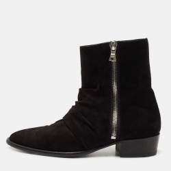 Amiri Black Pleated Suede Ankle Boots Size 42