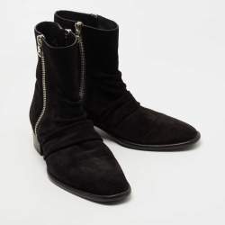Amiri Black Pleated Suede Ankle Boots Size 42