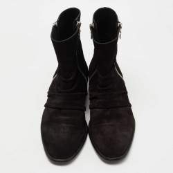 Amiri Black Pleated Suede Ankle Boots Size 42