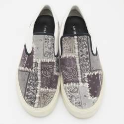 Amiri Grey/White Printed Canvas and Leather Slip on Sneakers Size 43
