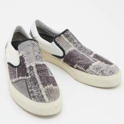 Amiri Grey/White Printed Canvas and Leather Slip on Sneakers Size 43