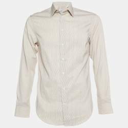 Armani Collezioni Beige Pinstripe Cotton Buttoned Up Shirt S