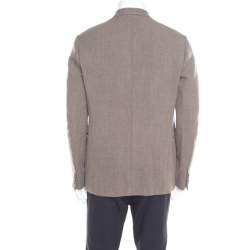 Pre Owned Armani Collezioni Brown and Grey Textured Wool Mandarin Collar Blazer XL