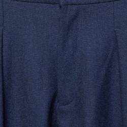 Pre Owned Armani Collezioni Navy Blue Wool Front Pleat Detail Tailored Trousers M