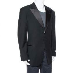 مملوكة مسبقًا Armani Collezioni Black Wool Button Front Tailored Blazer 3XL