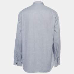 Pre Owned Armani Collezioni Blue Micro Checks Cotton Long Sleeve Shirt XL