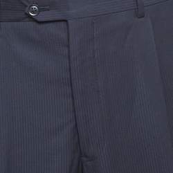 Pre Owned Armani Collezioni Navy Blue Striped Wool Tailored Trousers XL