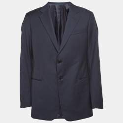 Armani Collezioni Navy Blue Stripe Patterned Wool Tailored Blazer XL