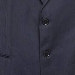 Armani Collezioni Navy Blue Stripe Patterned Wool Tailored Blazer XL
